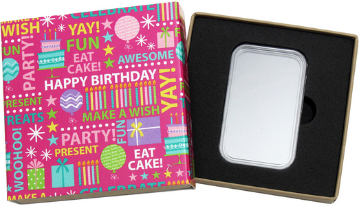 SilverTowne Natural Kraft Paper Gift Box with Pink Happy Birthday Words Box Sleeve